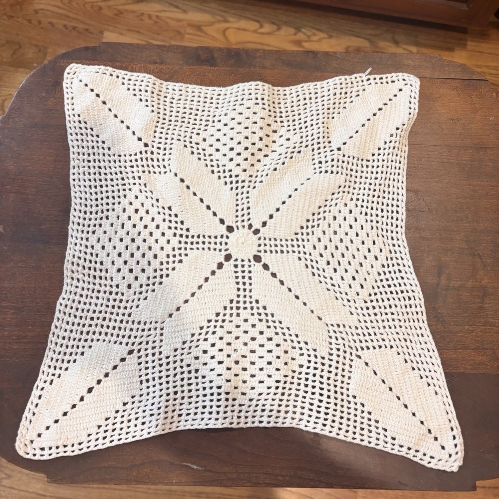 Vintage Handmade Crochet Doily 12" Square Floral Leaf Lace Table Topper